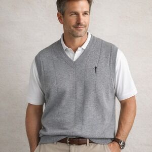 NWT Fairway Outfitters Sweater Vest Mens XXL Gray Cotton Golf V-Neck Logo Preppy